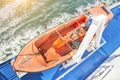 Safety lifeboat on deck of a ship. Top view