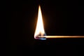 Safety match burns in front of isolated dark background Royalty Free Stock Photo