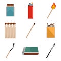 Safety match ignite burn icons set vector isolated