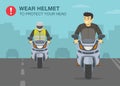 Safety motorcycle driving rule. Wear your helmet to protect your head safety warning poster design.