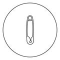 Safety pin black icon outline in circle image Royalty Free Stock Photo