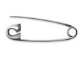 Safety pin icon. Metal sewing tool for fasten pieces of clothing together. Vector design of opened silver or stainless