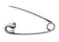 Safety pin icon. Metal sewing tool for fasten pieces of clothing together. Vector design of opened silver or stainless