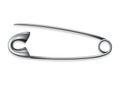 Safety pin icon. Metal sewing tool for fasten pieces of clothing together. Vector design of opened silver or stainless