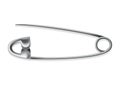 Safety pin icon. Metal sewing tool for fasten pieces of clothing together. Vector design of opened silver or stainless