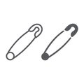 Safety pin line and glyph icon, tool and sew, needle sign, vector graphics, a linear pattern on a white background. Royalty Free Stock Photo