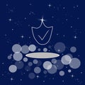 Safety protection, security, safeness. Banner, illustration with dark blue color background.  New concept backdrop, glitter effect Royalty Free Stock Photo
