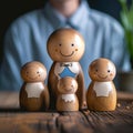 Safety and protection Wooden dolls and icons represent insurance management