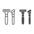 Safety razor line and glyph icon. Cutter illustration isolated on white. Shaving razors outline style design, designed