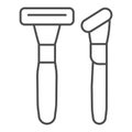 Safety razor thin line icon. Cutter illustration isolated on white. Shaving razors outline style design, designed for