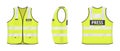 Safety reflective vest with label PRESS tag flat style design vector illustration set. Royalty Free Stock Photo