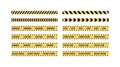 Safety ribbon symbol. Vector color illustration set. Yellow and black restriction line seamless tape with warning, caution, danger Royalty Free Stock Photo