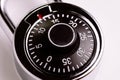 Safety or security concept, close up of code numbers on combination pad lock, locking device in which a sequence of symbols or nu Royalty Free Stock Photo