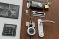 Safety and security concept. Door with many locks. 3D rendered illustration