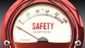 Safety and Security Meter that hits less than zero, very low level of safety ,3d illustration