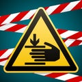 Safety sign.Caution, hands may be injured. Attention is dangerous. Yellow triangle with black image on the background of