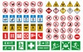 Safety sign. Factory and construction health or security caution symbols. Bright hazard attention and evacuation notices Royalty Free Stock Photo