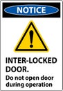 Safety sign notice Interlock doors do not open door during operation Royalty Free Stock Photo