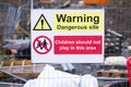 Safety starts here and health safety construction board notice signs where building works are taking place Royalty Free Stock Photo