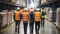 Safety in Sync - Warehouse Workers Navigate the Aisles Amidst Stacked Goods. Generative AI