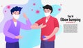 Two people friends greet by bumping elbows instead of greeting with a hug or handshake. Don`t shake hands. flat design illustratio