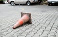 Safety Traffic Cone on granite pavement