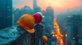 Safety in the Urban Jungle: Hard Hats Against the Cityscape.