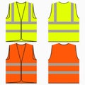 Safety vest. Set of yellow and orange work uniform with reflective stripes. Vector.