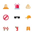 safety, warning icons set flat design