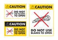 Safety warning signs vector illustration indicating not to use blades for opening packages, suitable for workplace Royalty Free Stock Photo