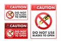 Safety warning signs vector illustration indicating not to use blades for opening packages, suitable for workplace Royalty Free Stock Photo