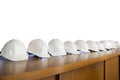 Safety white helmet row isolated on white background