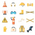 Safety work icons flat style. Royalty Free Stock Photo