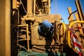 Safety work practices construction miner wearing safety harness disposable protective clothing Royalty Free Stock Photo