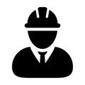 Safety worker icon vector male construction service person profile avatar with hardhat helmet in glyph pictogram