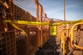 Safety workpracties caution yellow warning sign/ symbols tag applying on the entry construction workplaces Royalty Free Stock Photo