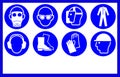Safety workwear and equipment . Mandatory workplace signs, with copy space