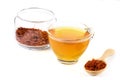 Safflower herbal tea on white background