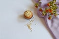 Safflower seeds and safflower stem with flowers