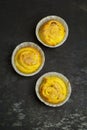 Saffron buns with almond paste filling