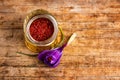 Saffron flower and spice tea crop in a box Royalty Free Stock Photo