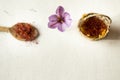 Saffron flower and types in a spoon Royalty Free Stock Photo