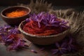 Saffron is a highly prized spice that is derived from the stigmas of the Crocus sativus flower Royalty Free Stock Photo