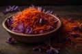 Saffron is a highly prized spice that is derived from the stigmas of the Crocus sativus flower Royalty Free Stock Photo