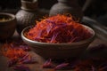 Saffron is a highly prized spice that is derived from the stigmas of the Crocus sativus flower Royalty Free Stock Photo