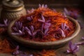 Saffron is a highly prized spice that is derived from the stigmas of the Crocus sativus flower Royalty Free Stock Photo