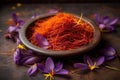 Saffron is a highly prized spice that is derived from the stigmas of the Crocus sativus flower Royalty Free Stock Photo