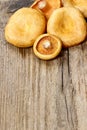 Saffron milk cap mushrooms on wooden table Royalty Free Stock Photo