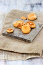 Saffron milk cap mushrooms on wooden table Royalty Free Stock Photo