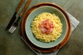 Saffron risotto with pancetta or bacon, above Royalty Free Stock Photo